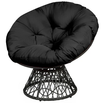 Silla Papasan de Ratán Diseño Ergonómico Giratoria 360 Grados con Cojín Suave Negra Foto 1 de 4