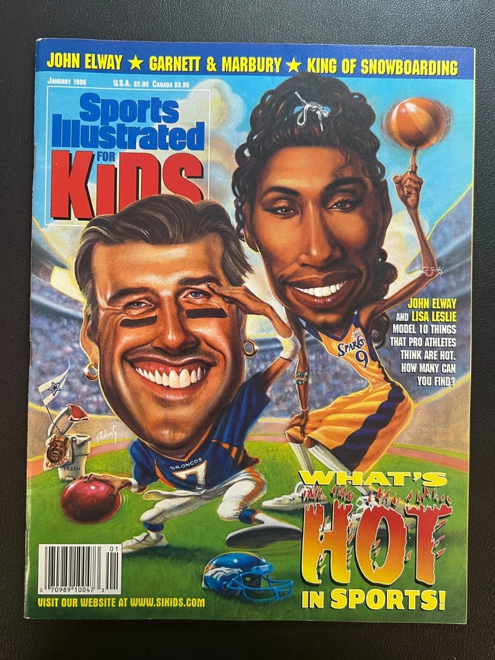 January '98 Sports Illustrated For Kids Mag. Antigo John Elway Lisa Leslie com CARTÕES! - Imagem 1 de 3