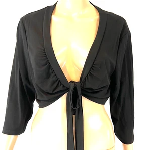 Connected Black Shrug Cropped Tie Top XL 3/4 Sleeves Polyester Jersey. stretchy - Picture 1 of 7