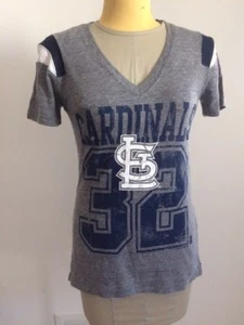 MLB Cardinals St Louis 32 Cap Slv V-Neck Shirt Genuine Merch Small Gray TC NWOT - Picture 1 of 7