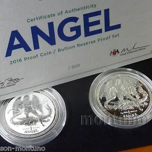 NOT PERFECT COINS - 2016 Isle of Man PROOF & REVERSE SILVER ANGEL 2 COIN SET - Picture 1 of 2