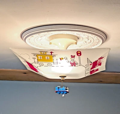 275 Vintage 1950s Ceiling Light Lamp Fixture Glass Shade Thomas The Train - Image 1 of 4