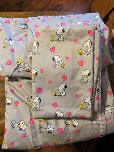 Peanuts Snoopy Woodstock Gray Valentine’s Day Hearts Sheet Set Queen Size Sheets