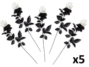 5 X BLACK ROSE SKULL HAND HALLOWEEN PARTY DECORATION PROP SKELETON DEATH TO MY - Picture 1 of 2