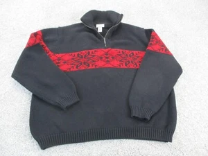 Covington Quarter Zip Knit Sweater Mens XXL Black Red Snowflakes Cotton Heavy EC - Picture 1 of 8