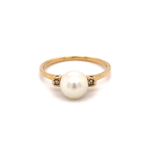 14K Yellow Gold Pearl and Diamond Ring S5.75 - Picture 1 of 3