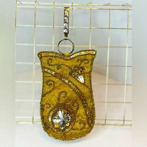 Small Gold Beaded & Sequined Pouch Mini Bag with Metal Clip - Picture 1 of 5