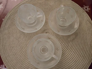 3 Kaffeetassen und Untertassen Teegläser Pasabahce Vintage, Made in Turkey - Bild 1 von 5