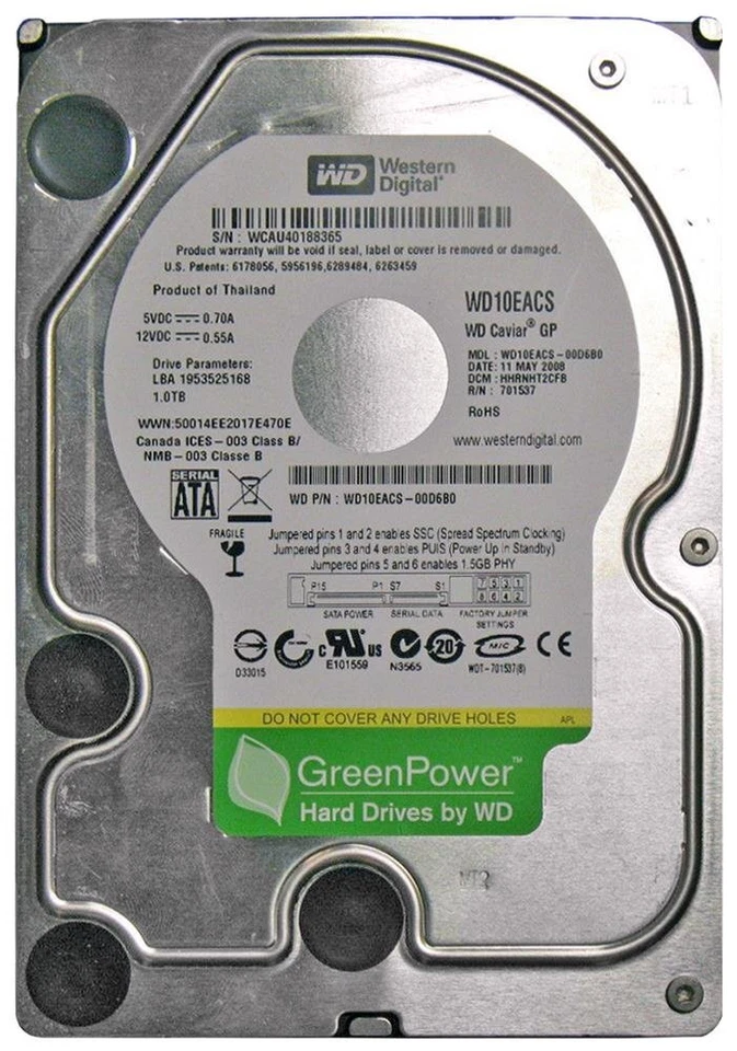 Wd10eacs Western Digital 1Tb 7200Rpm 16Mb Buffer Serial Ata Ii/300 3. - Image 1 of 1