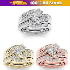 Trend Simulated Diamond Ring Women Micro Set Zircon Trio Engagement Party Rings - Picture 1 of 10