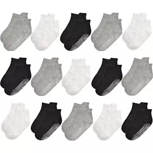 Non-Slip Toddler Socks 15 Pairs Crew Anti-Skid Grip Socks for Kids - Picture 1 of 7