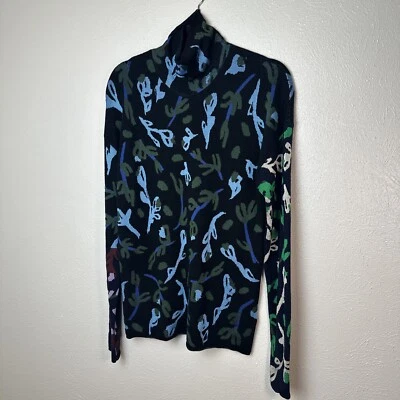 Christian Wijnants Estampa Floral Feminina Gola Alta Pequena Preto Azul Verde CL80 - Imagem 1 de 4