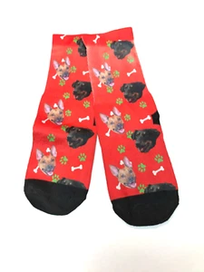 KINDAPET Ankle Socks Red with Doggies, Paw Prints, & Bones Size S (6-8) Gift - Picture 1 of 6