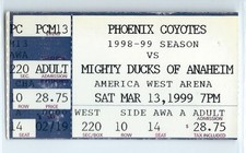 Mighty Ducks at Phoenix Coyotes 3/13/1999; Nikolai Khabibulin shutout