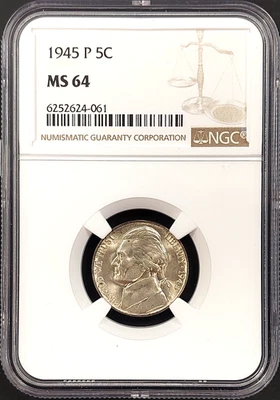 1945 P Jefferson Wartime Silver Alloy Nickel certified MS 64 by NGC! - Image 1 of 4