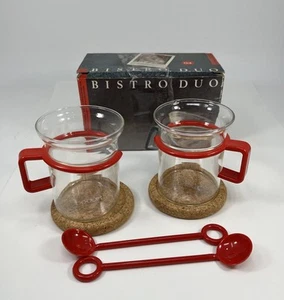 Bodum Bistro Duo Set 2 Cups 2 Spoons And Coasters Glass Cups Ed Plastic Cork - Picture 1 of 4