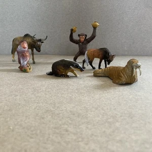 Lot Animaux ELASTOLIN Vintage STARLUX Jim BRITAINS Singe Morse Etc - Imagen 1 de 3