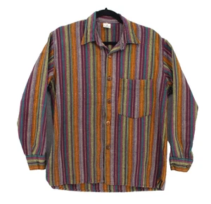 Camisa GANESH HIMAL Para Hombres L Hecha a Mano Nepal Algodón Rayas Bordada Boho De Colección - Imagen 1 de 10