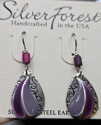 Pendientes Bosque Plata EE. UU. Púrpura Lavanda 2 Tonos Lágrima Tono Plata Cuelga Foto 1 de 4