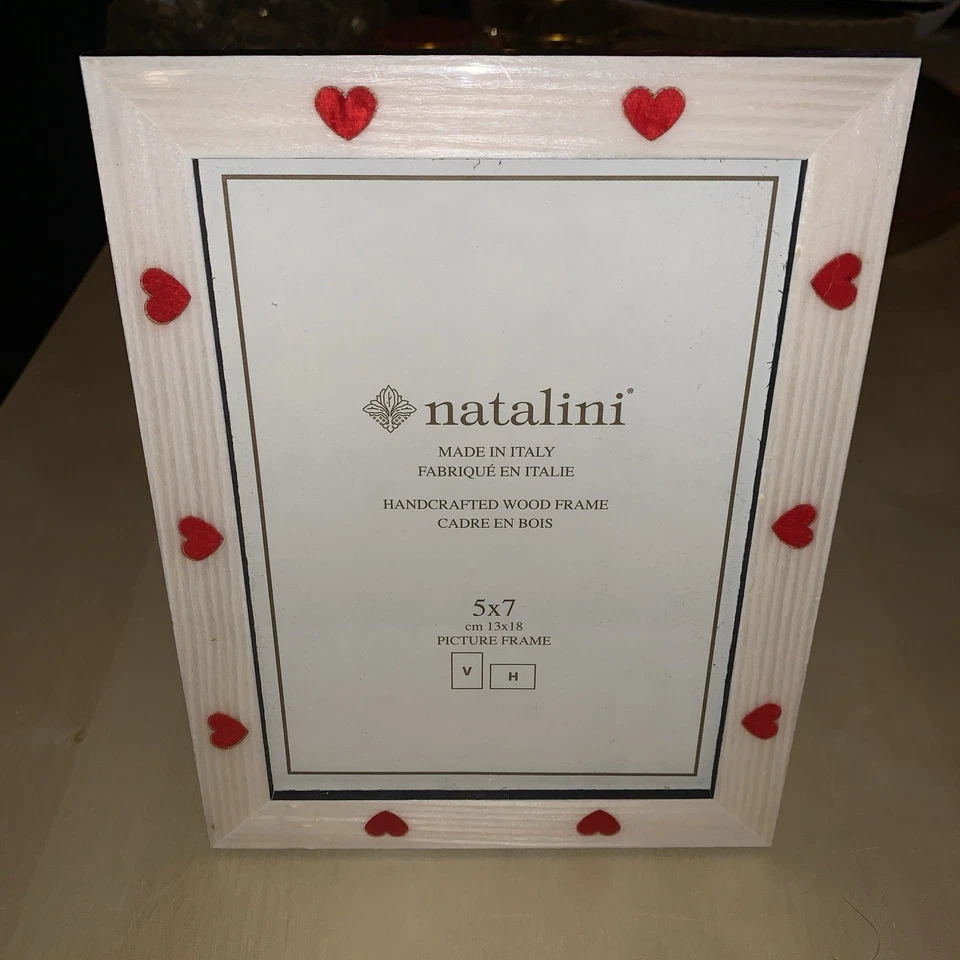 Natalini 5" x 7" Photo Picture Frame Ivory Pearl White Red Hearts Made in Italy - Image 1 of 4