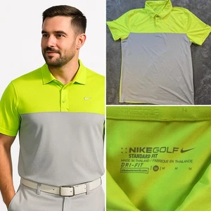 Nike Golf Dri-Fit Polo Shirt M Neon Yellow Gray Colorblock Athletic Top - Picture 1 of 7
