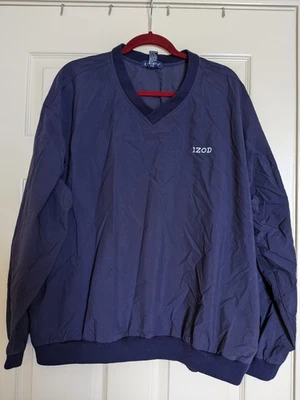 Vintage IZOD Windbreaker Pullover L Navy Blue Nylon V-Neck Golf Jacket Taiwan - Image 1 of 4