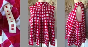 MARNI UNIQLO ROT HOT PINK WEISS KARIERT 100 % BAUMWOLLE ÄRMELLOS HINTEN KNÖPFE XL - Bild 1 von 11