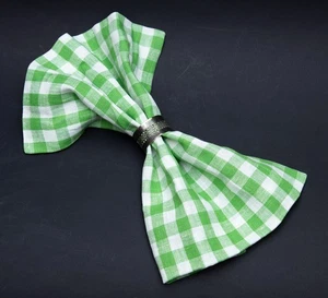 Set of 6 Linen Napkins Green White Checked Natural Cloth Dinner Wedding gift - Picture 1 of 12