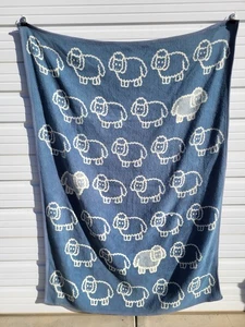 Vutek Vintage Crown Crafts Schaf Decke Plüsch Überwurf 55x78 blau weiß wendbar - Bild 1 von 10