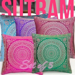 SET OF 5 HANDMADE SILK BROCADE CUSHION COVER 16X16 MANDALA BOHO HOME DECOR THROW - Picture 1 of 17