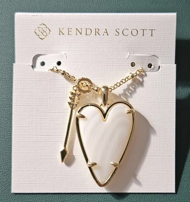 Kendra Scott Blanco Ónix Ansley Corazón Colgante Collar Largo 14kt Chapado *Nuevo* Foto 1 de 3