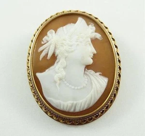 Lovely Vintage Carved Shell Cameo Pendant and Brooch Pin in 14K Mount - Goddess - Picture 1 of 9