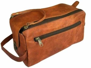 Vintage Soft Leather Travel Toiletry Bag Shaving Dopp Kit Men Shaving Case - Picture 1 of 4