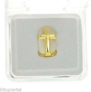 Cross Grillz Single Cap 14k Gold Plated One Tooth Hip Hop Grill w/Teeth Mold Kit - Picture 1 of 3