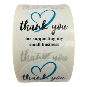 1 3/8" Thank you for Supporting My Small Business TEAL HEART 500 White labels - Picture 1 of 5