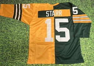 BART STARR CUSTOM GREEN BAY PACKERS 3/4 SLEEVE SPLIT JERSEY - Picture 1 of 2