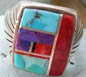 Herrenring Größe 11 Navajo Sterlingsilber & Multi-Stein-Inlay von Sammy Smith - Bild 1 von 12
