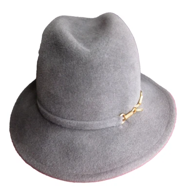 De Colección Para Mujer Betmar Terciopelo Genuino 100% Fieltro Piel ~ Fedora Gris con Arnés Dorado ~ OS Foto 1 de 4