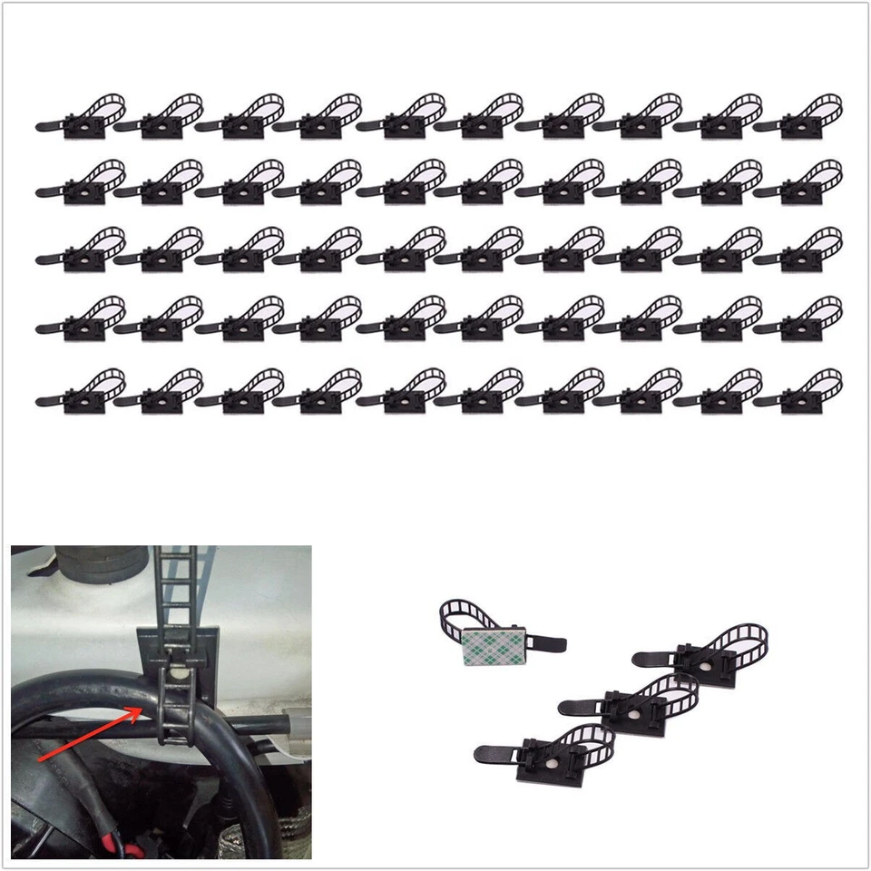 50 Pcs Plastic Car SUV 3M Self-Adhesive Adjustable Clip Fasten Fixed Cable Wire - Image 1 of 4