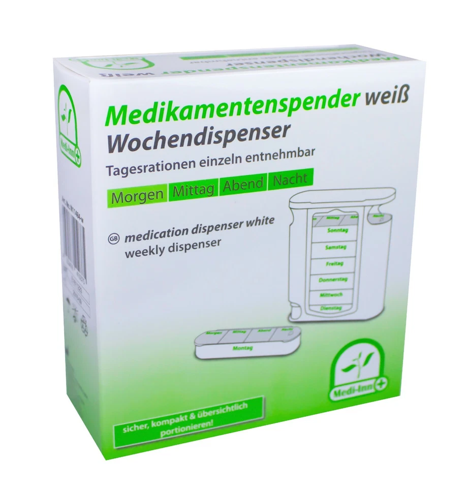 Medi-Inn Wochendispenser 7 Tage | Tablettenbox in weiß | 11,5 x 13,0 x 4,5 cm