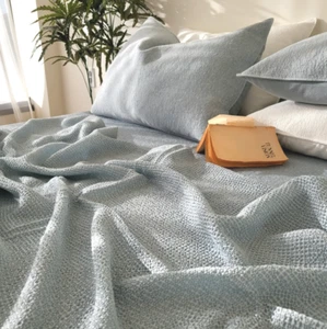 Cooling Waffle Rayon Blanket Lightweight Breathable Summer Throw Mint - Picture 1 of 5