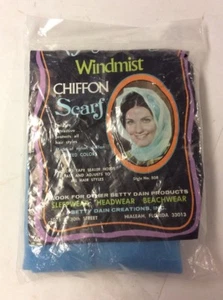 Vintage Chiffon Scarf Coral Blue Betty Dain Creation Windmist NOS Delicate - Picture 1 of 4