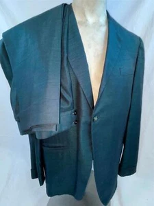 VTG 60S MENS 40 R BLUE SHEEN SHARKSKIN HOLLYWOOD ONE BUTTON JACKET 29 PANTS SUIT - Picture 1 of 19