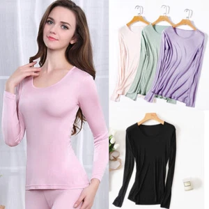 Women Mulberry Silk T-shirts Long Sleeve Undershirt Scoop-neck Top Lightweight - Picture 1 of 21