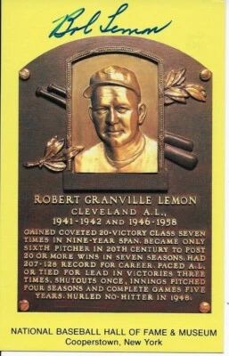 Bob Lemon Auto Gold HOF Plaque  - Image 1 of 2