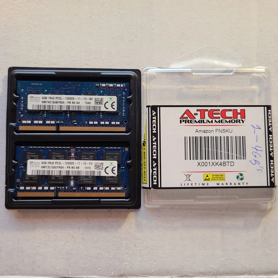Pair Hynix 8GB (2x4GB) 2Rx8 PC3-12800s DDR3 RAM Modules HMT351S6EFR8A-PB #1238 - Image 1 of 4