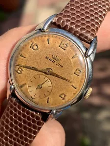 Tropical Vintage Marvin Mens Watch Fancy Lugs Awesome Patina Swiss Made 31,3mm - Picture 1 of 12