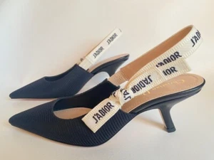 CHRISTIAN DIOR J'ADIOR FABRIC & RIBBON BLACK NOIR SHOES SLINGBACK LOW HEEL 39.5 - Picture 1 of 8