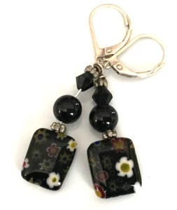 Vintage Earrings MARKED 925 STERLING SILVER Pierced Dangle Leverback Murano - Picture 1 of 4