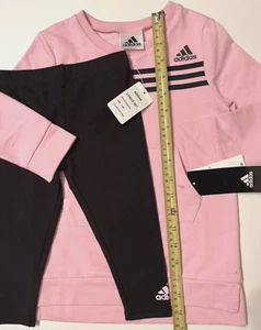 NWT $42 ADIDAS TODDLER GIRL 2-PIECE SET PINK SWEATSHIRT & BLACK LEGGINGS sz 24 M - Picture 1 of 11